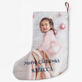 クリスマス引用文写真名ネイビーブルー スモールクリスマスストッキング (裏面)