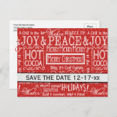 クリスマス引用文赤い白いタイポグラフィ日付を保存 案内ポストカード (正面/裏面)