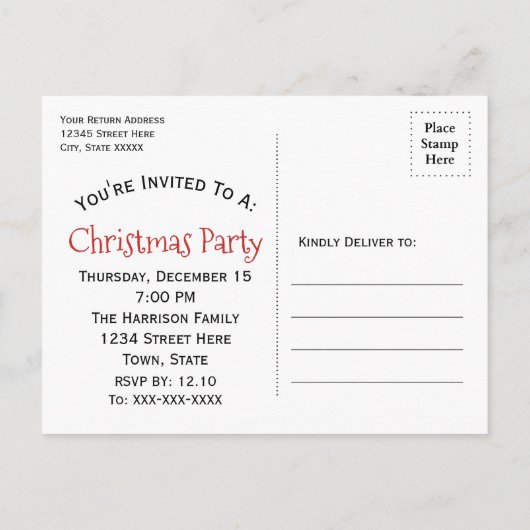 クリスマス引用文赤い白いタイポグラフィ日付を保存 案内ポストカード (裏面)