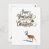クリスマス引用文、トナカイレトロデザイン ポストカード (正面/裏面)