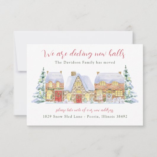 クリスマス引越しのお知らせ - 新しい家を飾ろう 招待状 (正面)