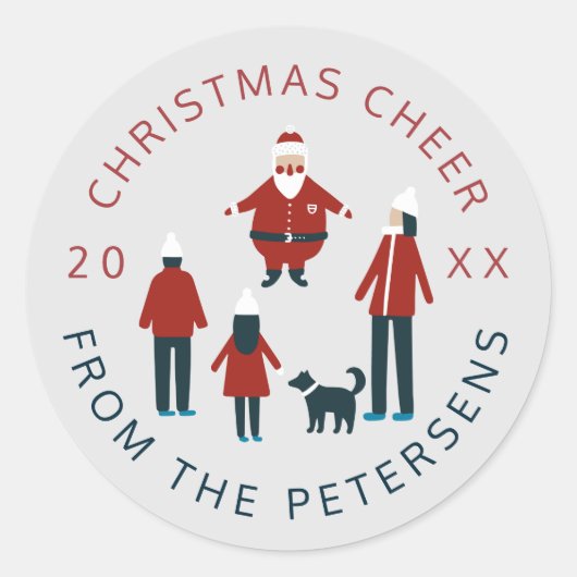 クリスマス応援アーバンサンタクロースの家族の名前 ラウンドシール (正面)