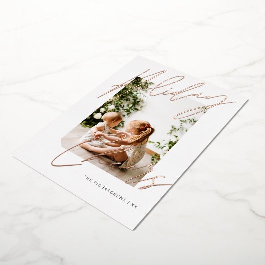 クリスマス応援エレガントのスクリプトミニマル写真 箔シーズンカード (回転した状態)