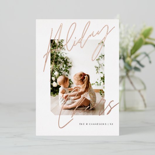 クリスマス応援エレガントのスクリプトミニマル写真 箔シーズンカード (立ち正面)