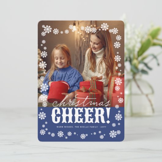 クリスマス応援エレガントの雪片フラワーフォト シーズンカード (スタンド正面)