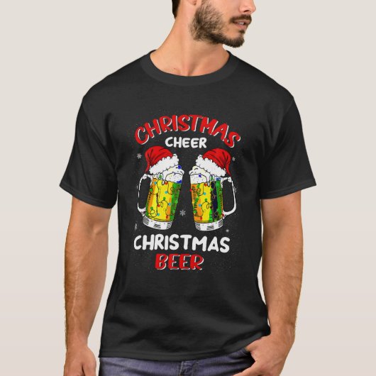 クリスマス応援クリスマスビールクリスマスツリーが私を点灯 Tシャツ (正面)