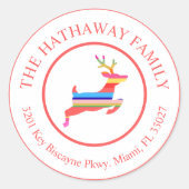 クリスマス応援ストライプのトナカイ住所 シール (正面)