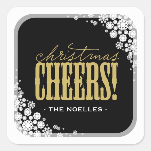 クリスマス応援スノーフレークモダンホリデーステッカー スクエアシール (正面)
