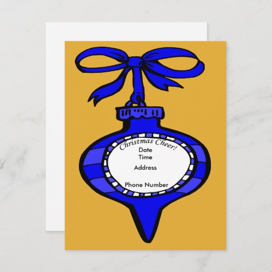クリスマス応援ブルーオーナメント招待状カード 招待状 (正面/裏面)