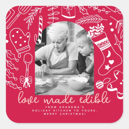クリスマス応援ホリデーベーキングレッドフォト スクエアシール (正面)