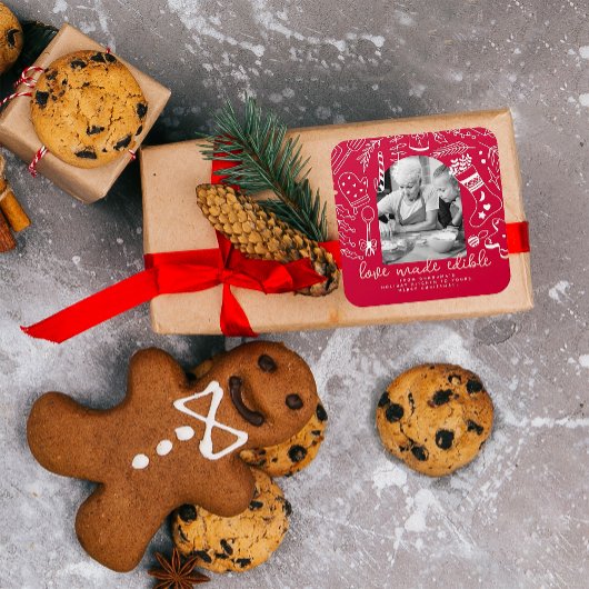 クリスマス応援ホリデーベーキングレッドフォト スクエアシール