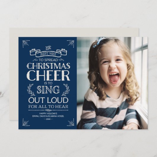 クリスマス応援ホリデー写真イン青 シーズンカード (正面/裏面)