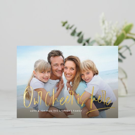 クリスマス応援ワンフォトおもしろいかわいい 箔シーズンカード (立ち正面)