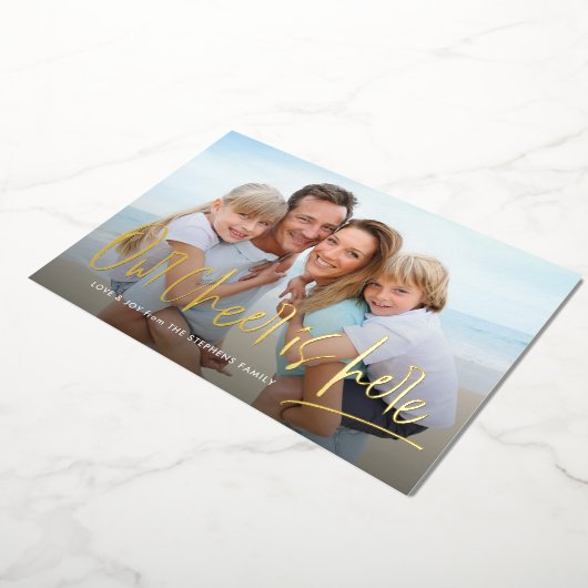 クリスマス応援ワンフォトおもしろいかわいい 箔シーズンカード (回転した状態)