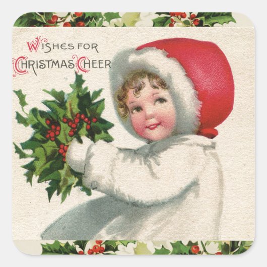 クリスマス応援ヴィンテージホリーガールホリデイ スクエアシール (正面)