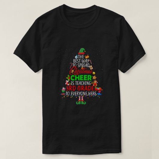 クリスマス応援教えは第3学年サンタ小妖精や小人Te Tシャツ (デザイン正面)
