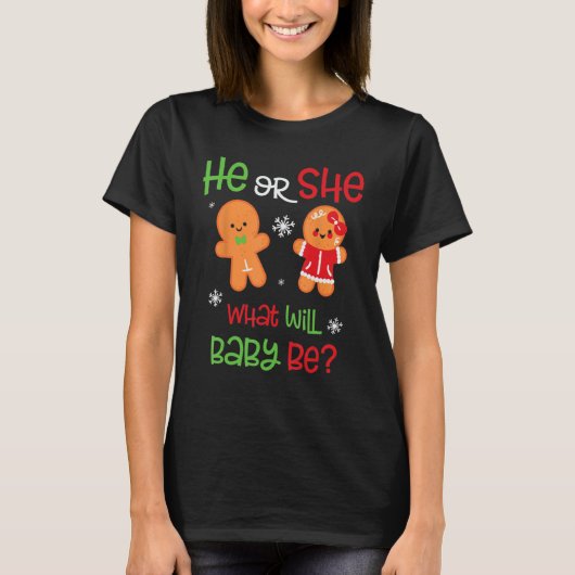 クリスマス性別がジンジャーブレッドCookieを明らかにする彼または彼女のBa Tシャツ (正面)
