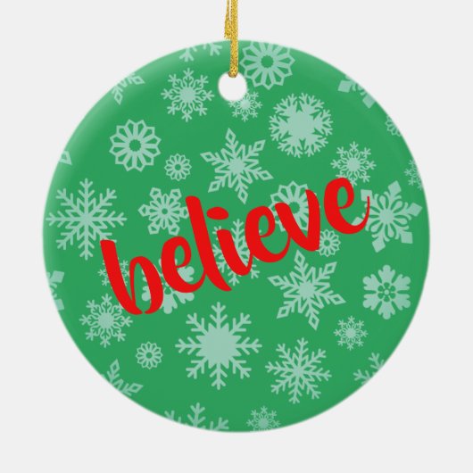 クリスマス恐竜かわいい信じ緑の子供 セラミックオーナメント (裏面)