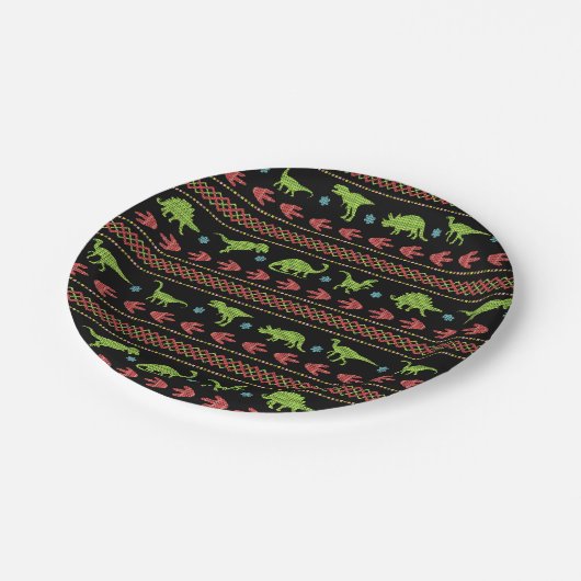 クリスマス恐竜が刺繍を施した美しい島を編む ペーパープレート (アングル)