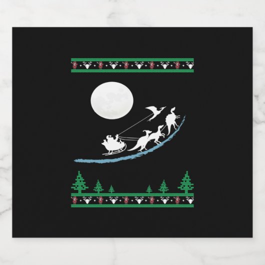 クリスマス恐竜のそり乗りシャツクリスマスTレックスCh スパークリングワインラベル (シングルラベル)