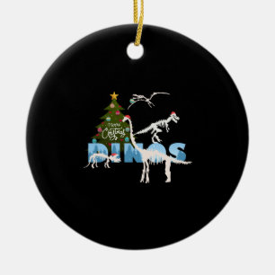 クリスマス恐竜のスケルトン子供へシャツ セラミックオーナメント