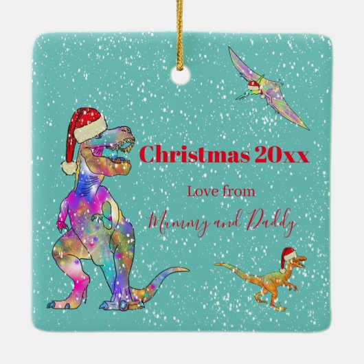 クリスマス恐竜の写真の記念品 セラミックオーナメント (裏面)