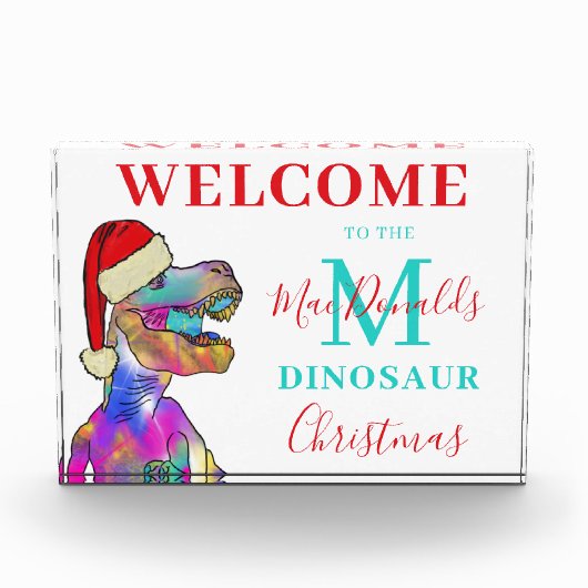 クリスマス恐竜の家族の名前へようこそ フォトブロック (正面)
