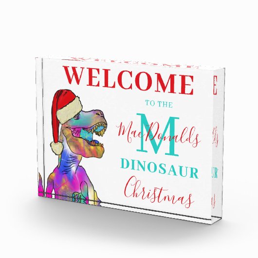 クリスマス恐竜の家族の名前へようこそ フォトブロック (右)