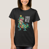 クリスマス恐竜の木のレックスパジャマ男性クリスマス  Tシャツ (正面)
