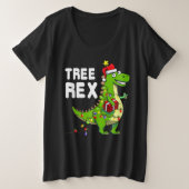 クリスマス恐竜の木のレックスパジャマ プラスサイズTシャツ (デザイン正面)