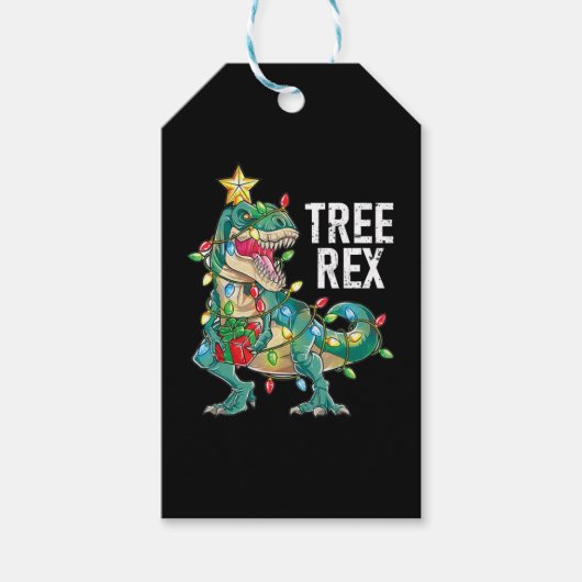 クリスマス恐竜の木のレックス ギフトタグ (正面)