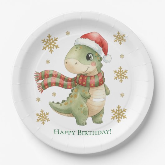 クリスマス恐竜の誕生日パーティー ペーパープレート (正面)