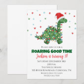 クリスマス恐竜の誕生日招待状 招待状 (正面/裏面)