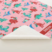 クリスマス恐竜キッズおもしろいホリデーパーソナライズされた シェルパブランケット (3/4)