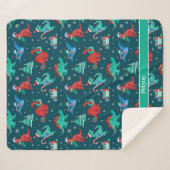 クリスマス恐竜キッズおもしろいホリデーパーソナライズされた シェルパブランケット (正面(横))