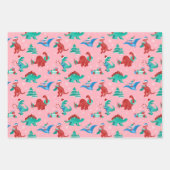 クリスマス恐竜キッズおもしろい冬季休暇 ラッピングペーパーシート (正面2)