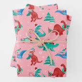 クリスマス恐竜キッズおもしろい冬季休暇 ラッピングペーパーシート (インサイチュ)