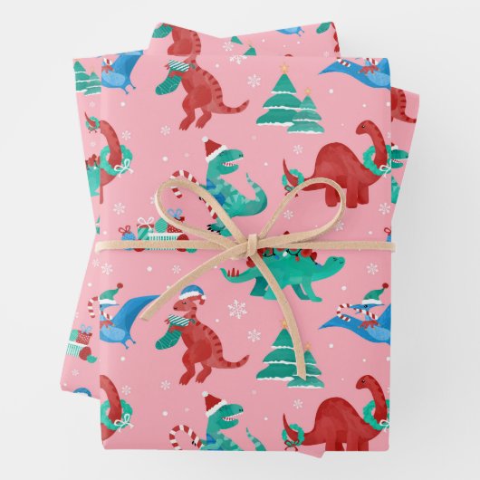 クリスマス恐竜キッズおもしろい冬季休暇 ラッピングペーパーシート (インサイチュ)