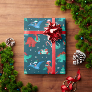 クリスマス恐竜キッズおもしろい冬季休暇 ラッピングペーパー