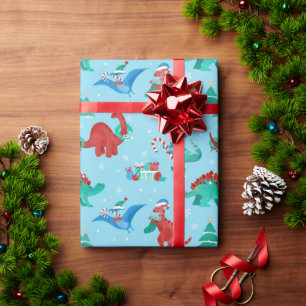 クリスマス恐竜キッズおもしろい冬季休暇 ラッピングペーパー