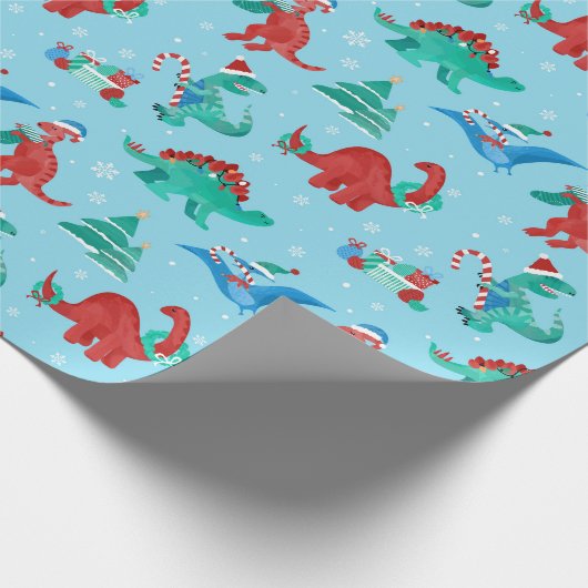 クリスマス恐竜キッズおもしろい冬季休暇 ラッピングペーパー (角)
