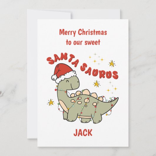 クリスマス恐竜サンタザウルスの名前ボーイ シーズンカード (正面)