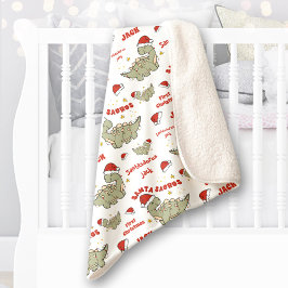クリスマス恐竜サンタザウルス名ベビー シェルパブランケット
