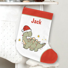 クリスマス恐竜サンタハットネームキッズ ラージクリスマスストッキング