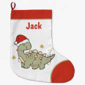 クリスマス恐竜サンタハットネームキッズ ラージクリスマスストッキング (正面)