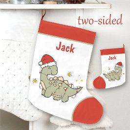 クリスマス恐竜サンタハット名子供たち両面 ラージクリスマスストッキング