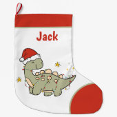 クリスマス恐竜サンタハット名子供たち両面 ラージクリスマスストッキング (正面)