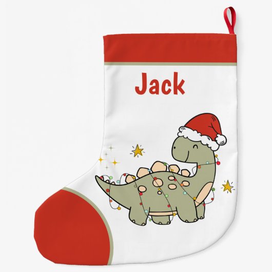 クリスマス恐竜サンタハット名子供たち両面 ラージクリスマスストッキング (裏面)