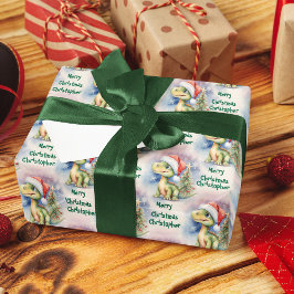 クリスマス恐竜サンタハット ラッピングペーパー