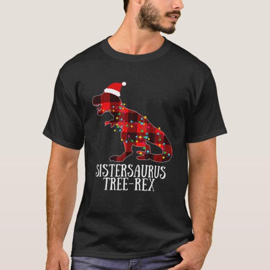 クリスマス恐竜サンタ・プレイド・ライツシテルサウルス Tシャツ (正面)